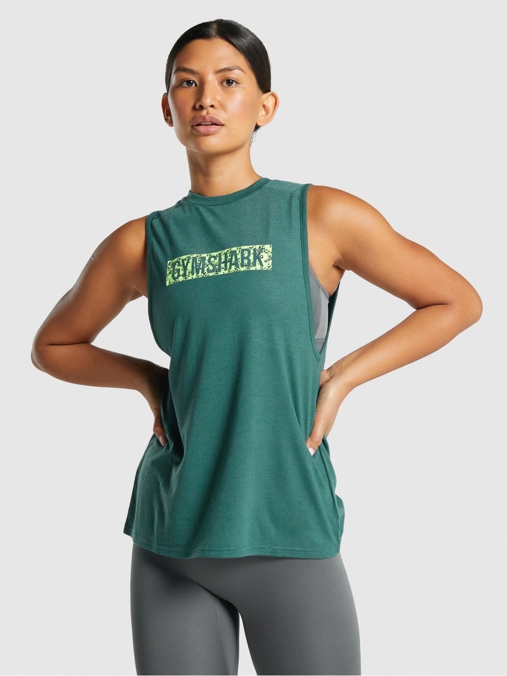Gymshark Dark Teal Sleeveless Muscle Tank with Leopard Logo Panel Size M